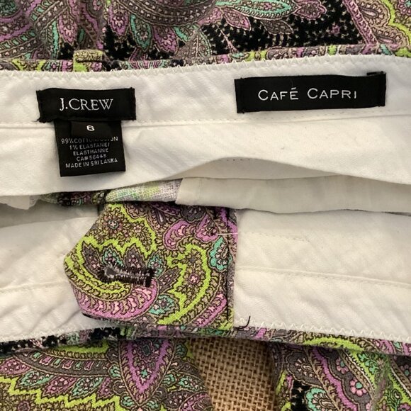 J.Crew Cafe Capri Pants Paisley Print Size 6 Purple & Black Soveriegn - Picture 7 of 8